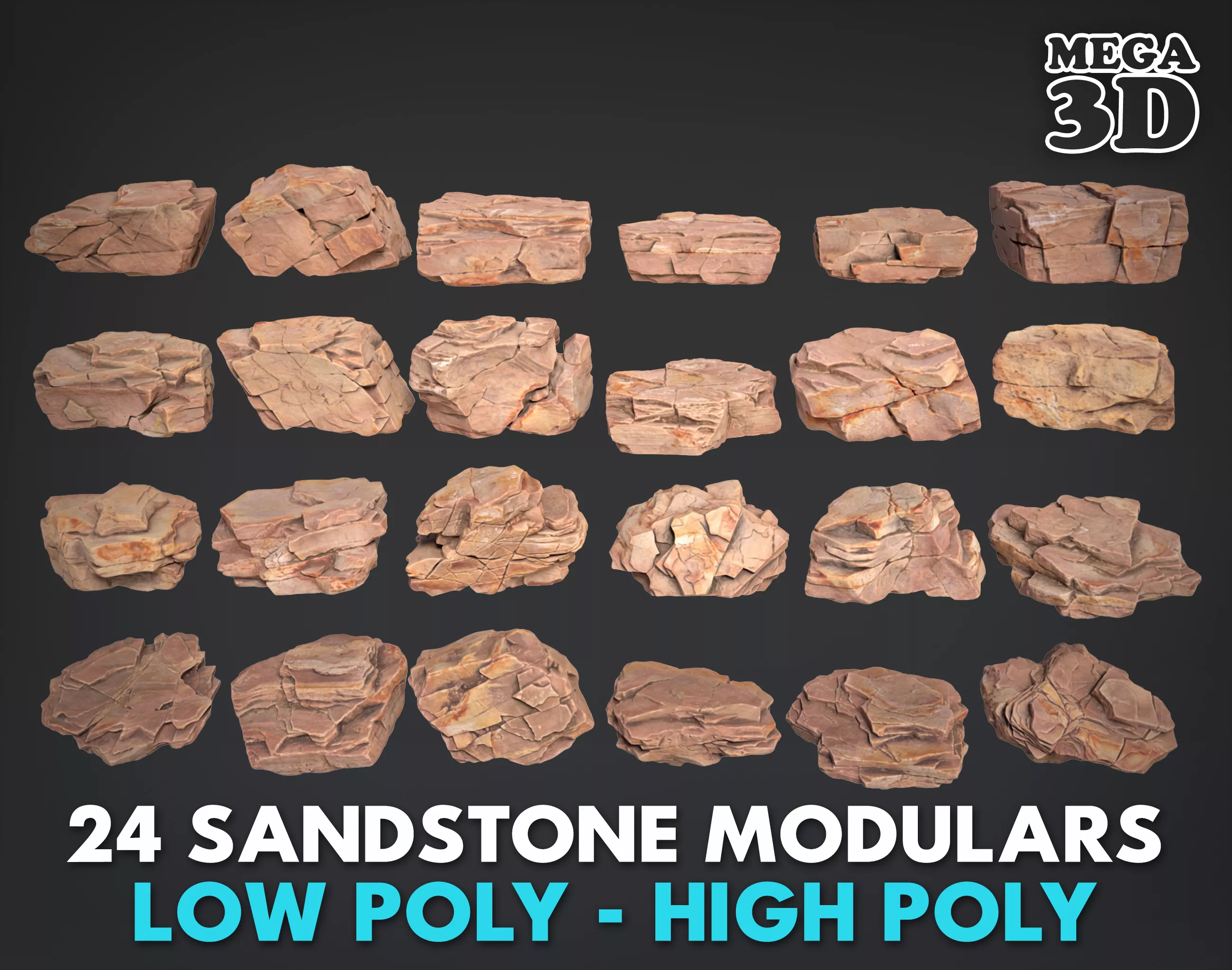 24 Modular Sandstone 3D Collection Low-poly 3D model