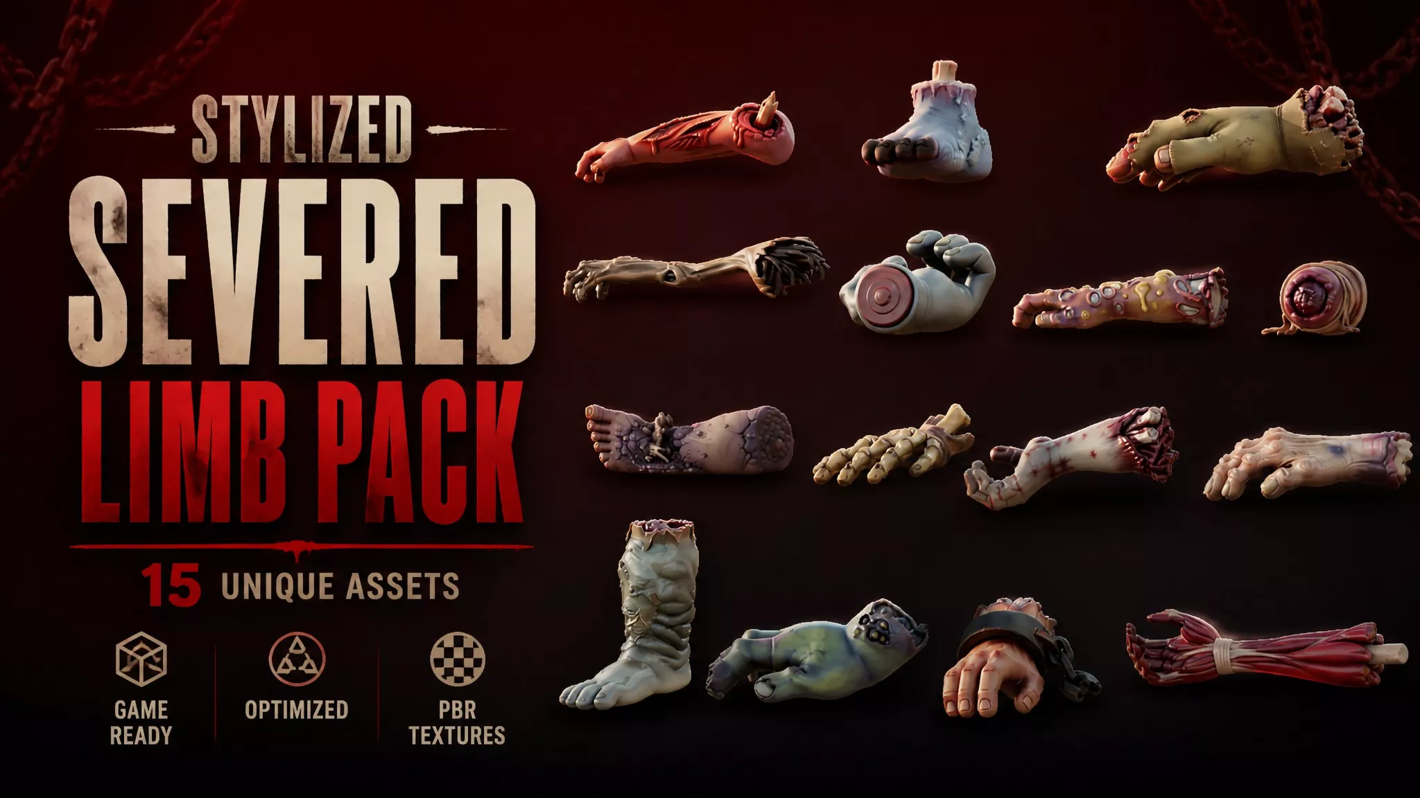 Stylized Severed Limb Pack Low-poly 3D model
