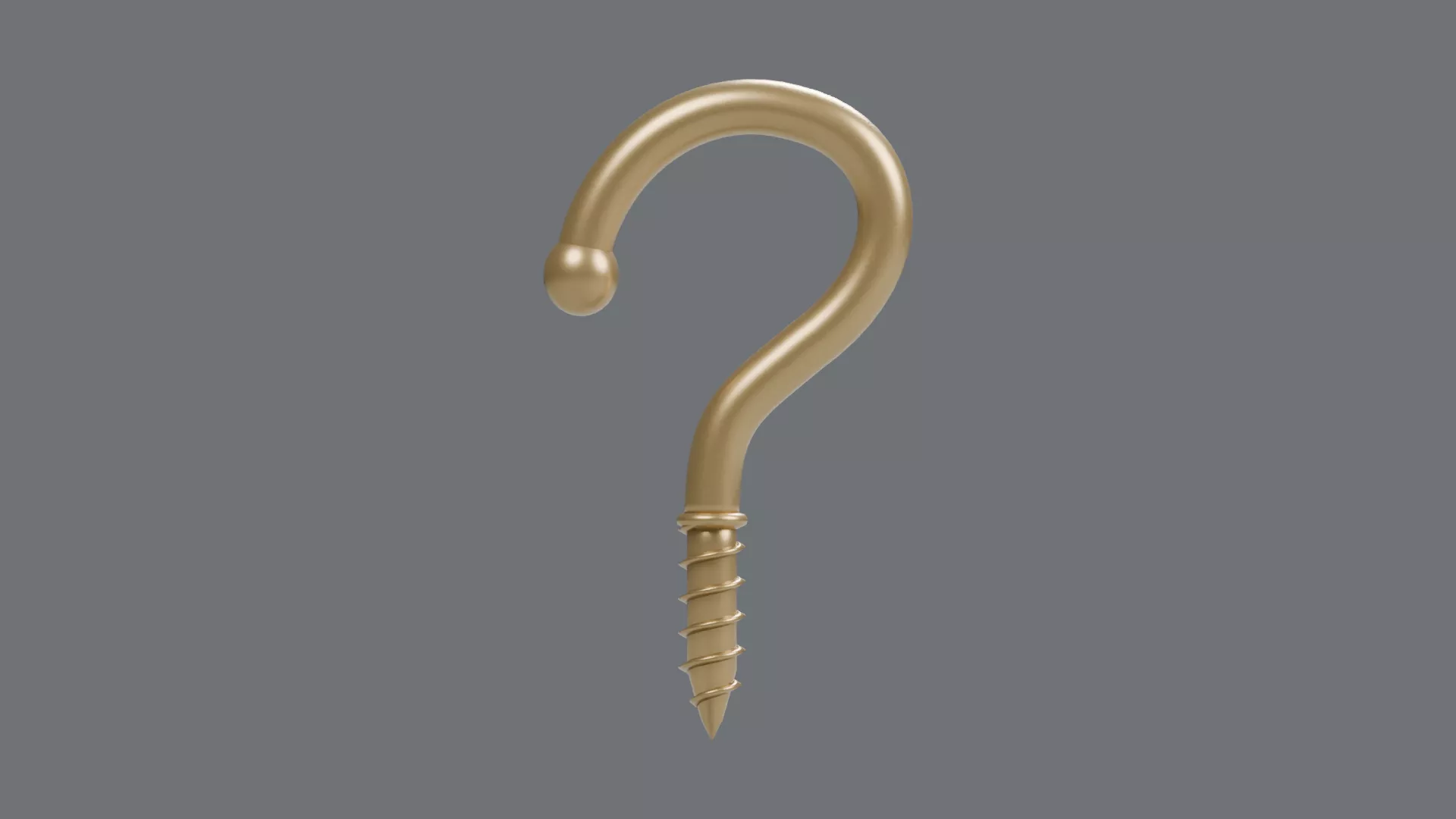 Curved Brass Screw Hook with Rounded Tip Low-poly 3D model