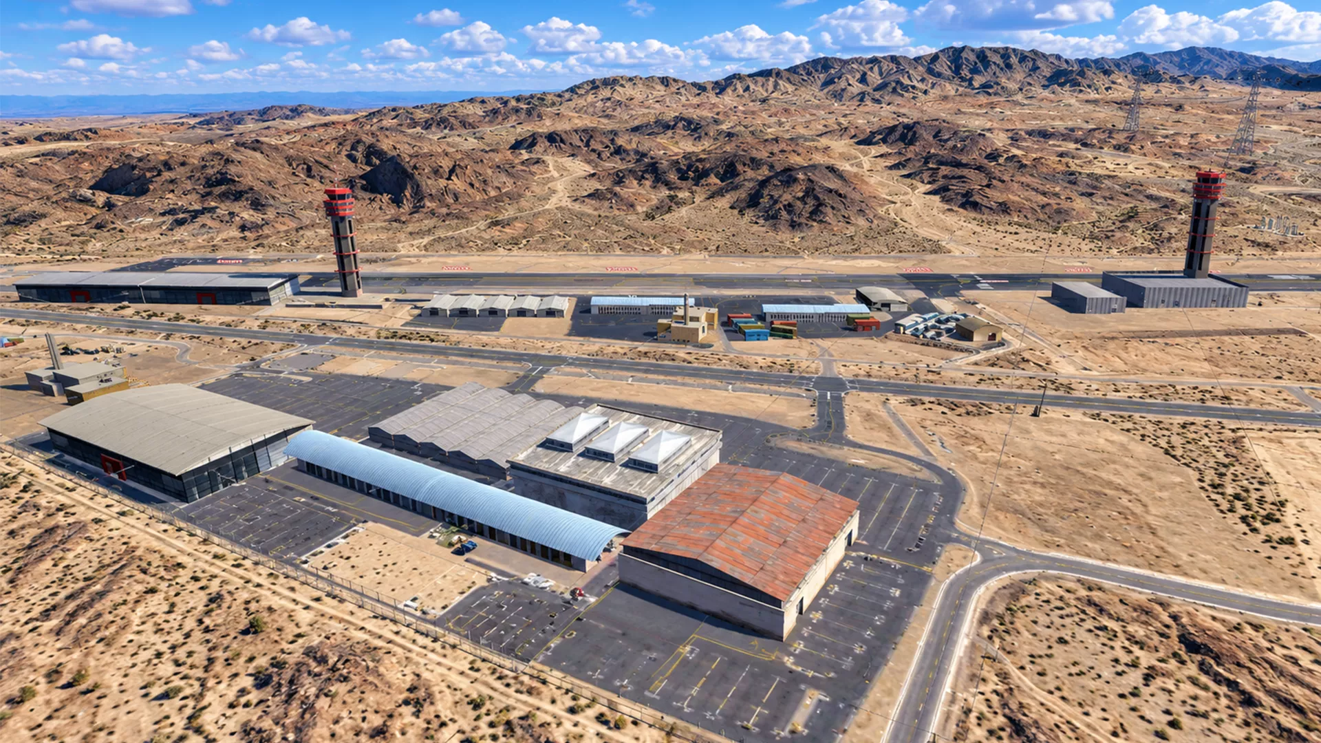 Desert Military Airbase with Runway ATC Towers Low-poly 3D model
