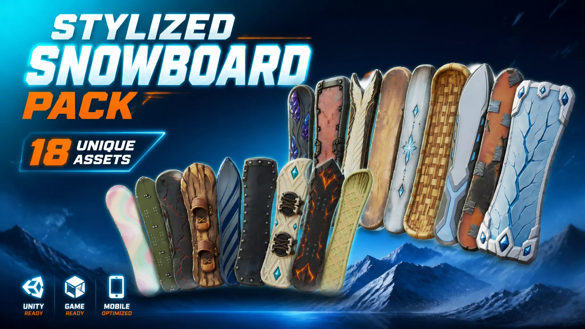 Stylized Snowboard Pack Low-poly 3D model