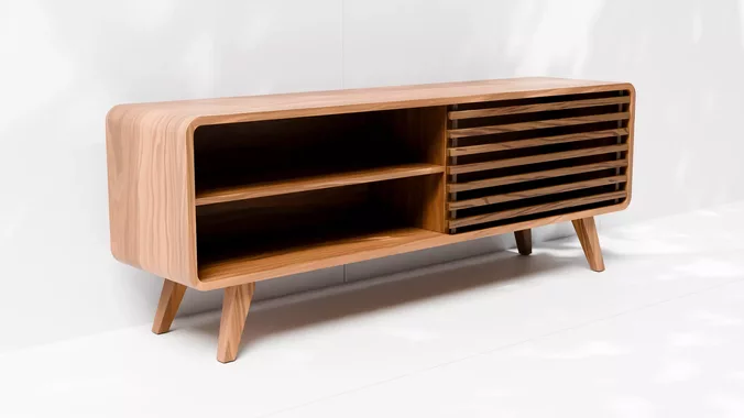 Modern Walnut Slatted Sideboard 3D Model