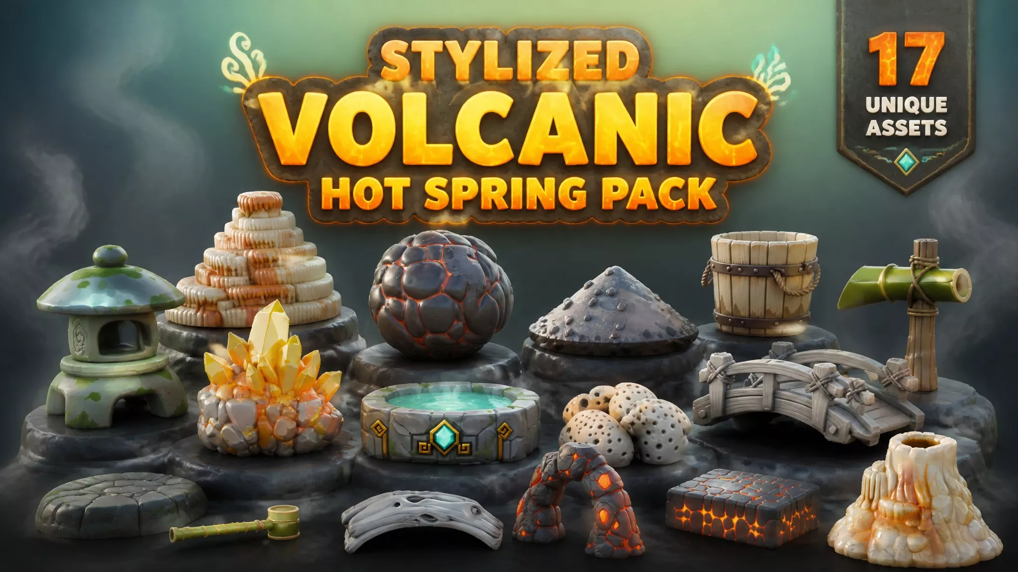 Stylized Volcanic Hot Spring Pack Low-poly 3D model