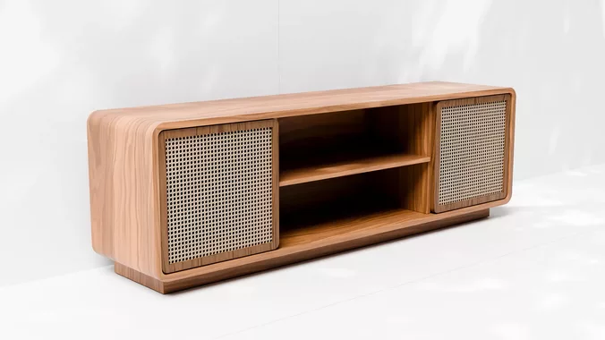 Modern Rattan Sideboard Credenza 3D Model