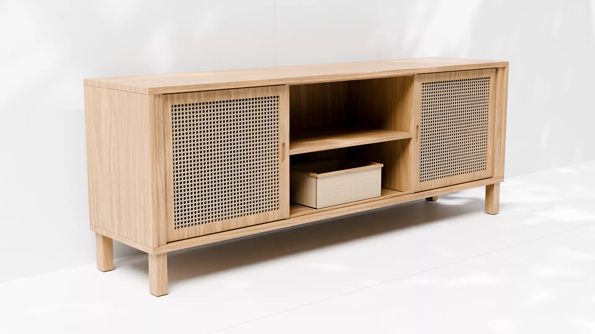 Light Oak Rattan Sideboard 3D Model 3D model