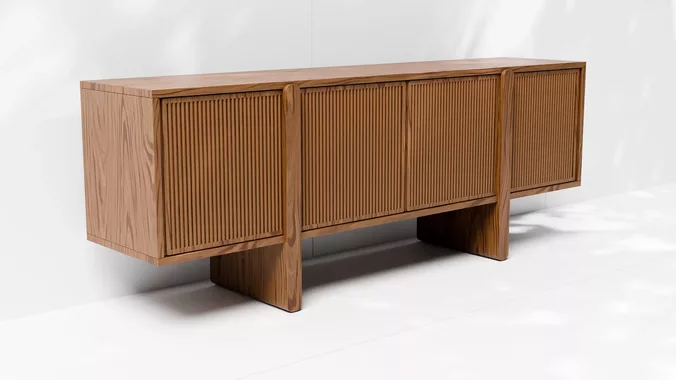 Walnut Fluted Sideboard Cabinet 3D Model