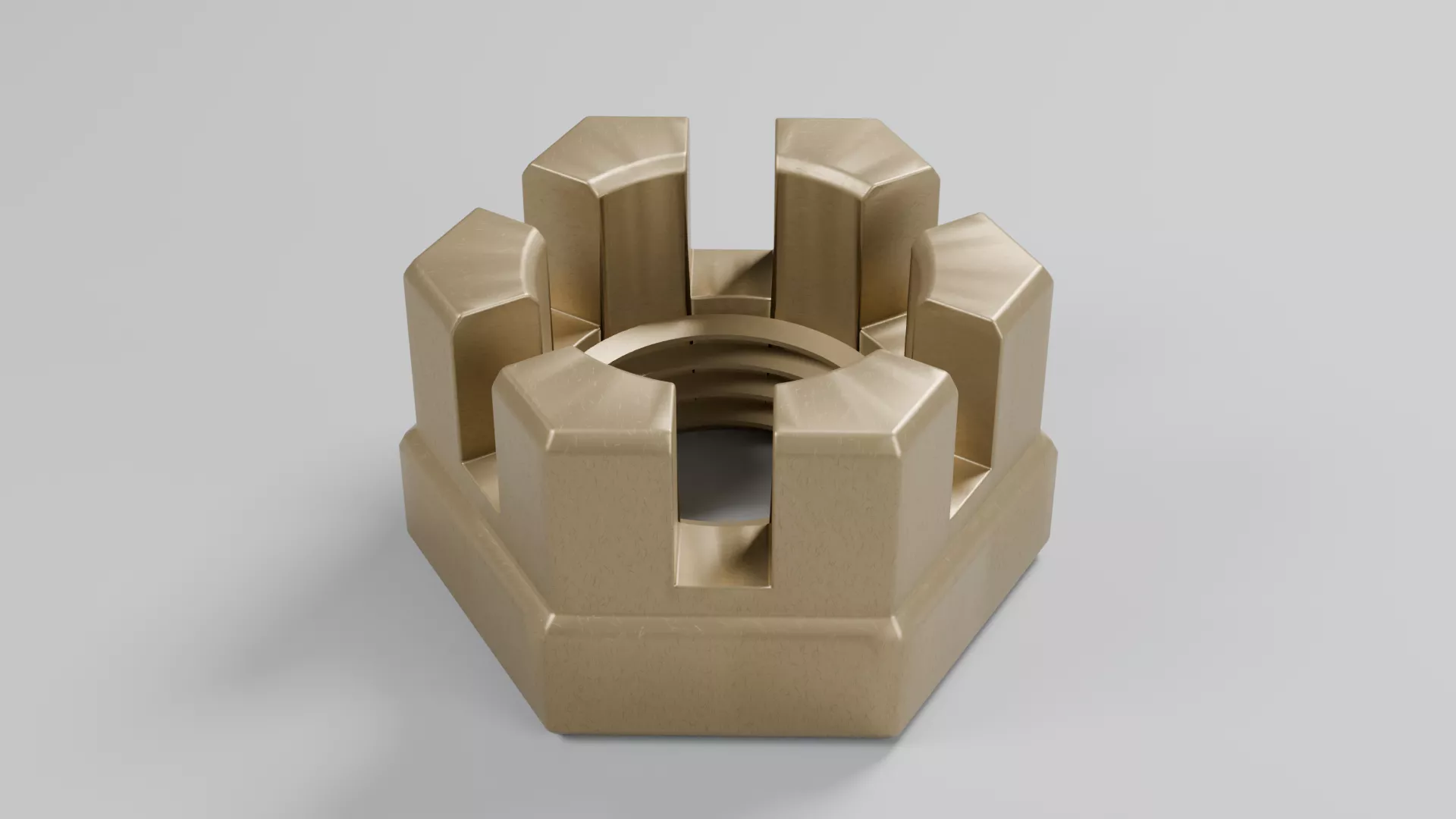 Brass Castellated Threaded Nut Low-poly 3D model