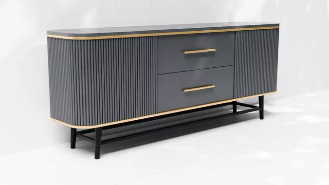 Modern Fluted Sideboard Gold Accent 3D Model
