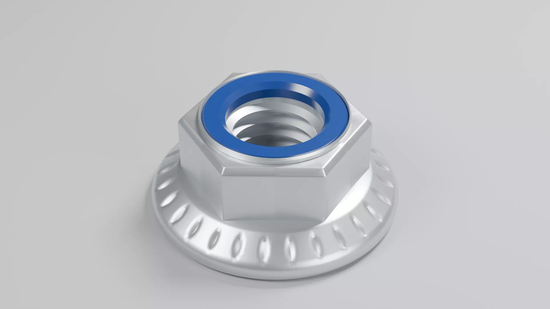 Silver Flange Locknut with Blue Insert Low-poly 3D model