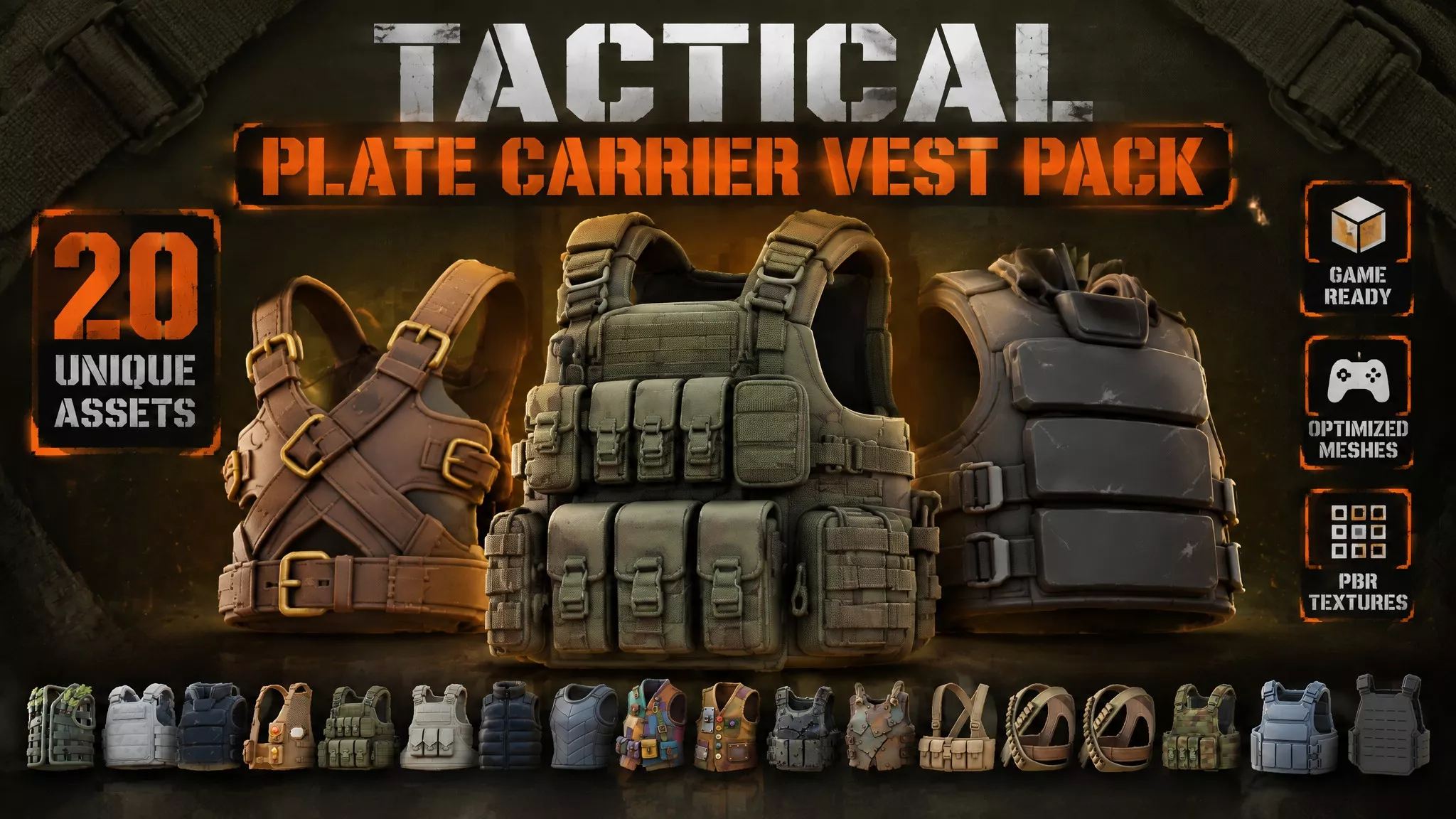 Tactical Plate Carrier Vest Pack Low-poly 3D model