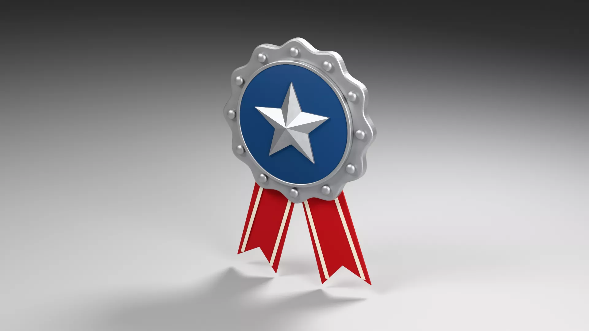 Silver Star Award with Red Ribbons Low-poly 3D model