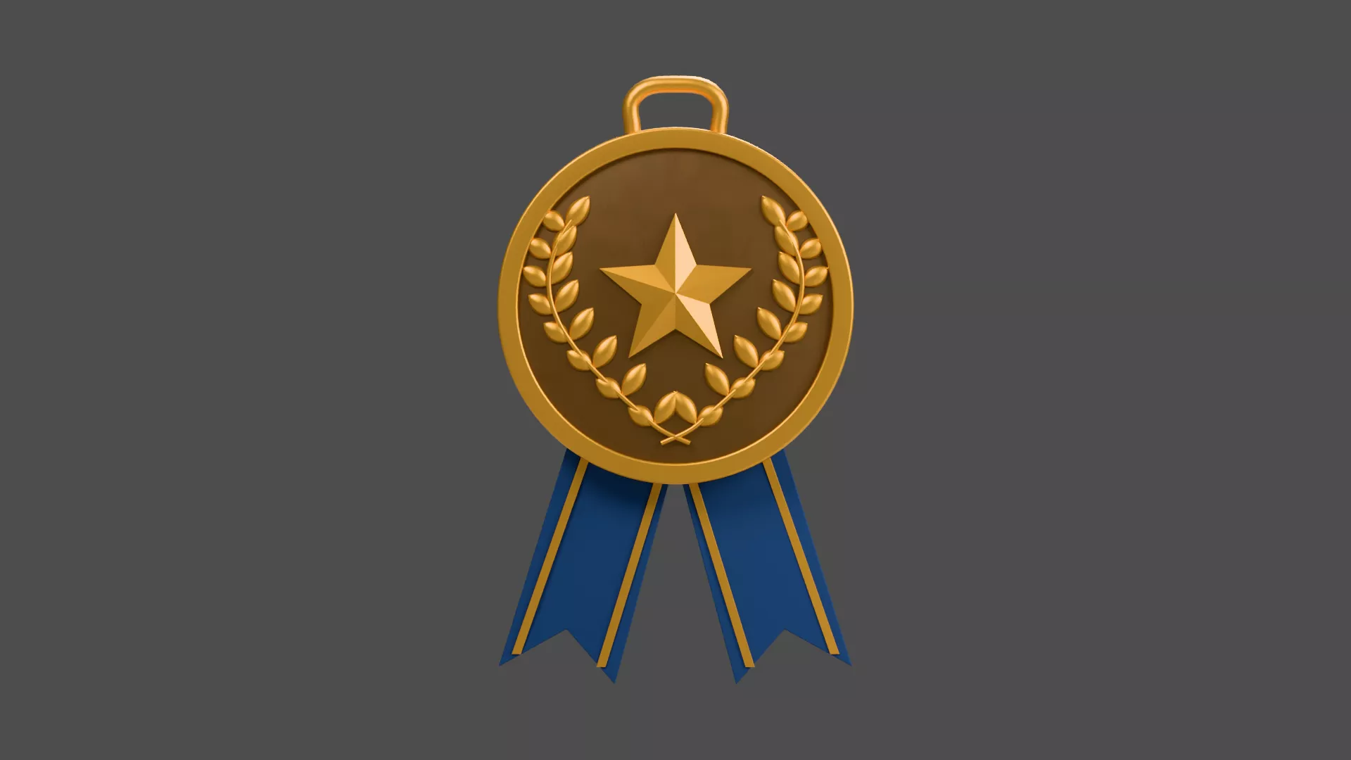 Golden Laurel Medal with Blue Ribbon Tails Low-poly 3D model