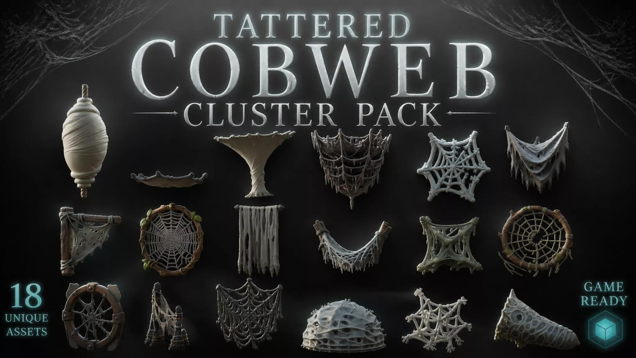 Tattered Cobweb Cluster Pack Low-poly 3D model