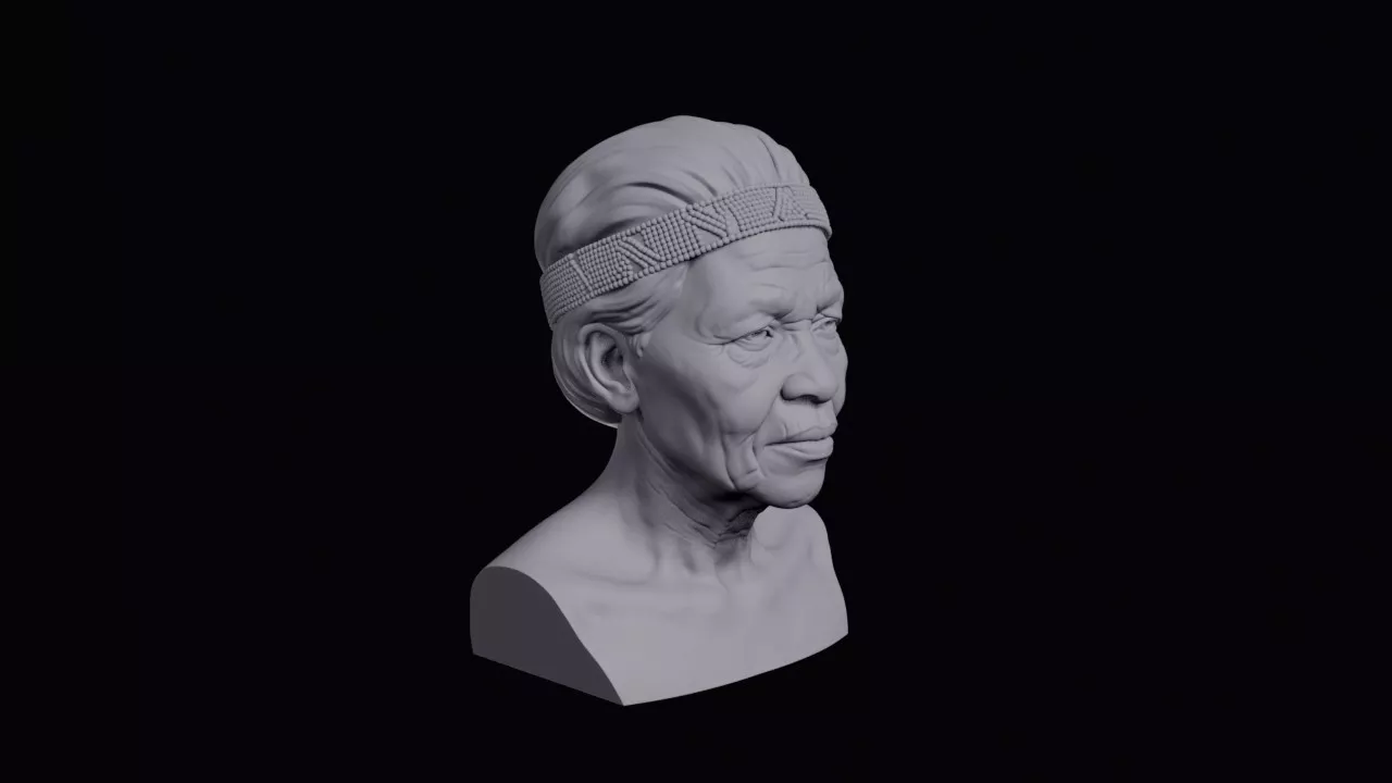 Elderly Zulu Woman With Beaded Headband Bust 3D print model