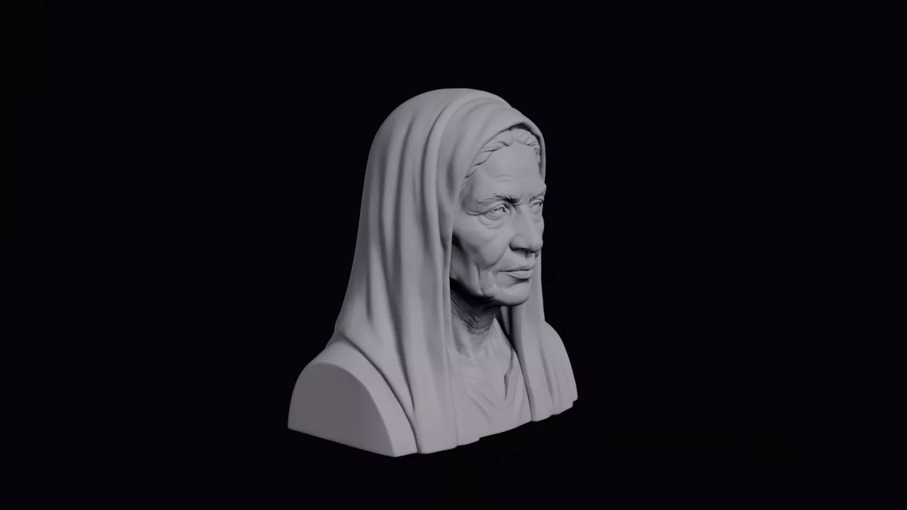 Elderly Tuareg Woman With Long Veiled Head Covering Bust 3D print model