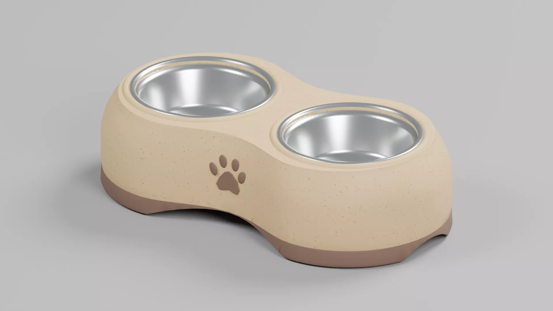 Cream Double Pet Feeder with Paw Emblem Low-poly 3D model