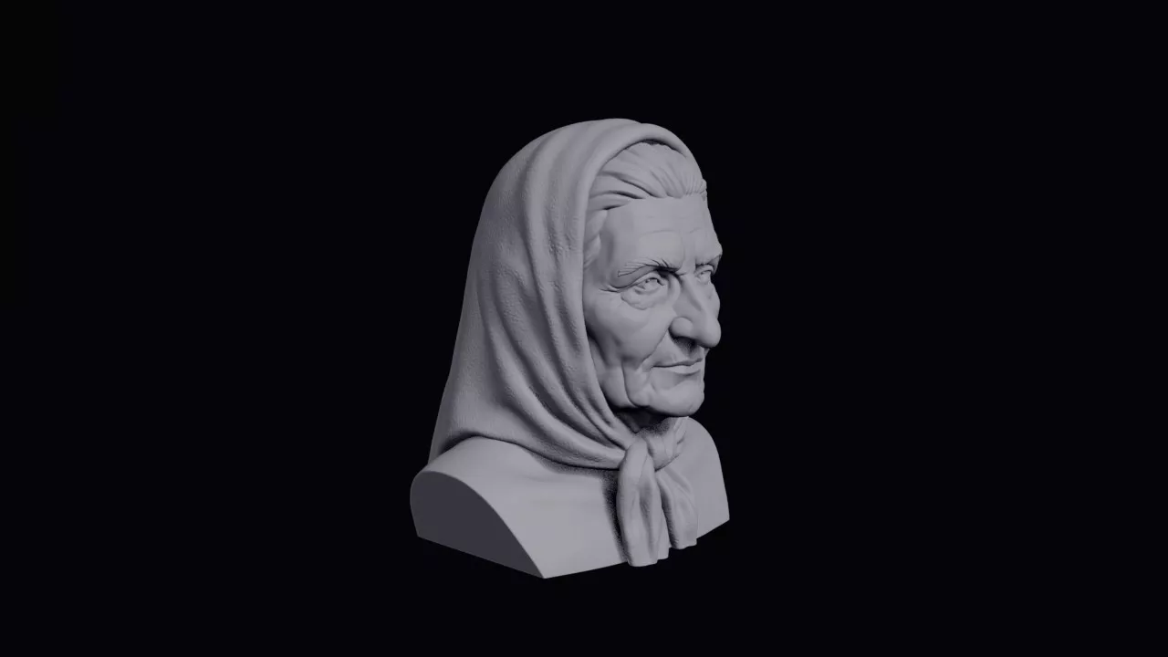 Elderly Romanian Woman With Headscarf Bust 3D print model