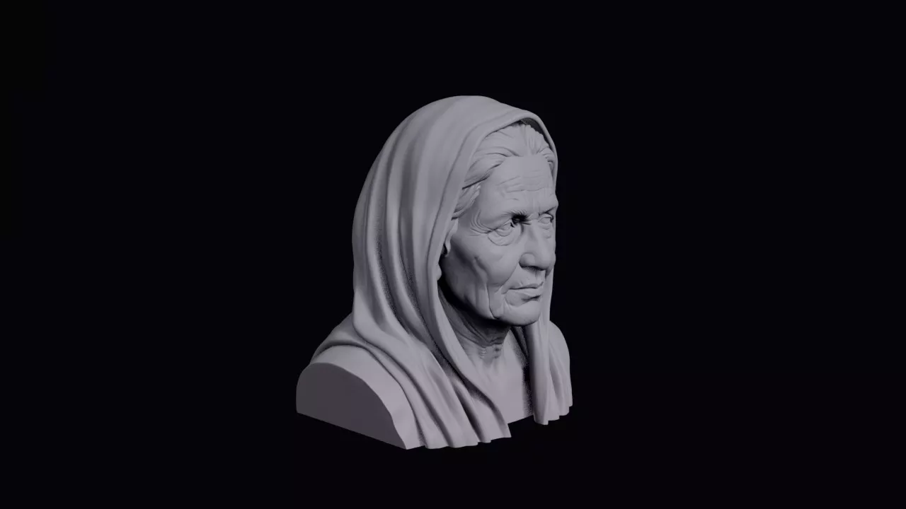 Elderly Rajasthani Woman With Bright Veil Pulled Forward Bust 3D print model