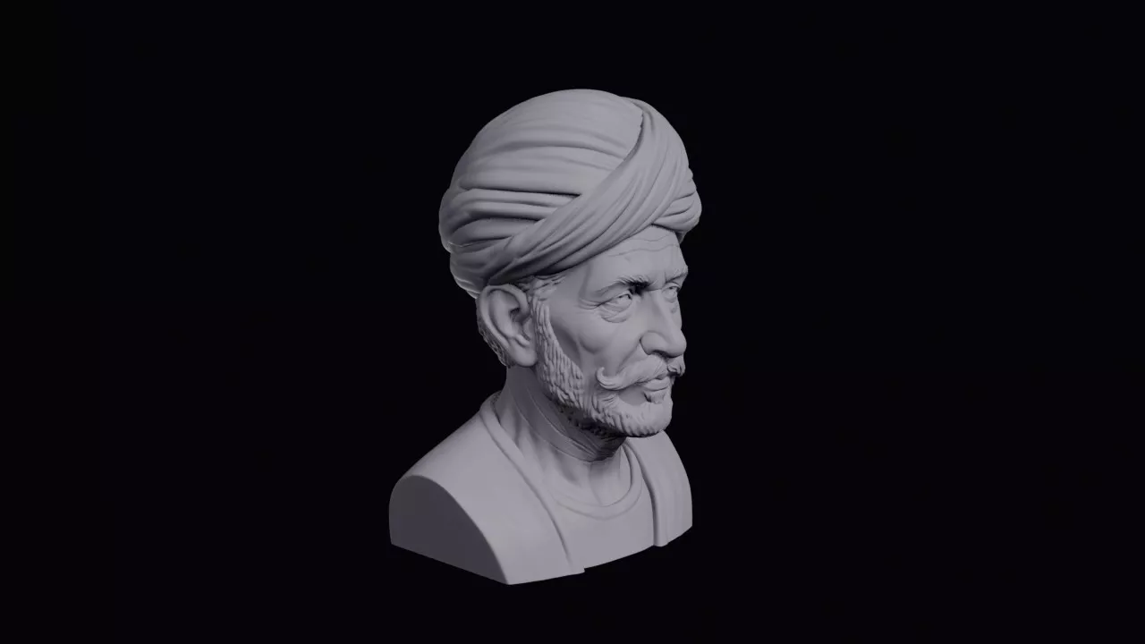 Elderly Rajasthani Man With Bright Twisted Turban Bust 3D print model
