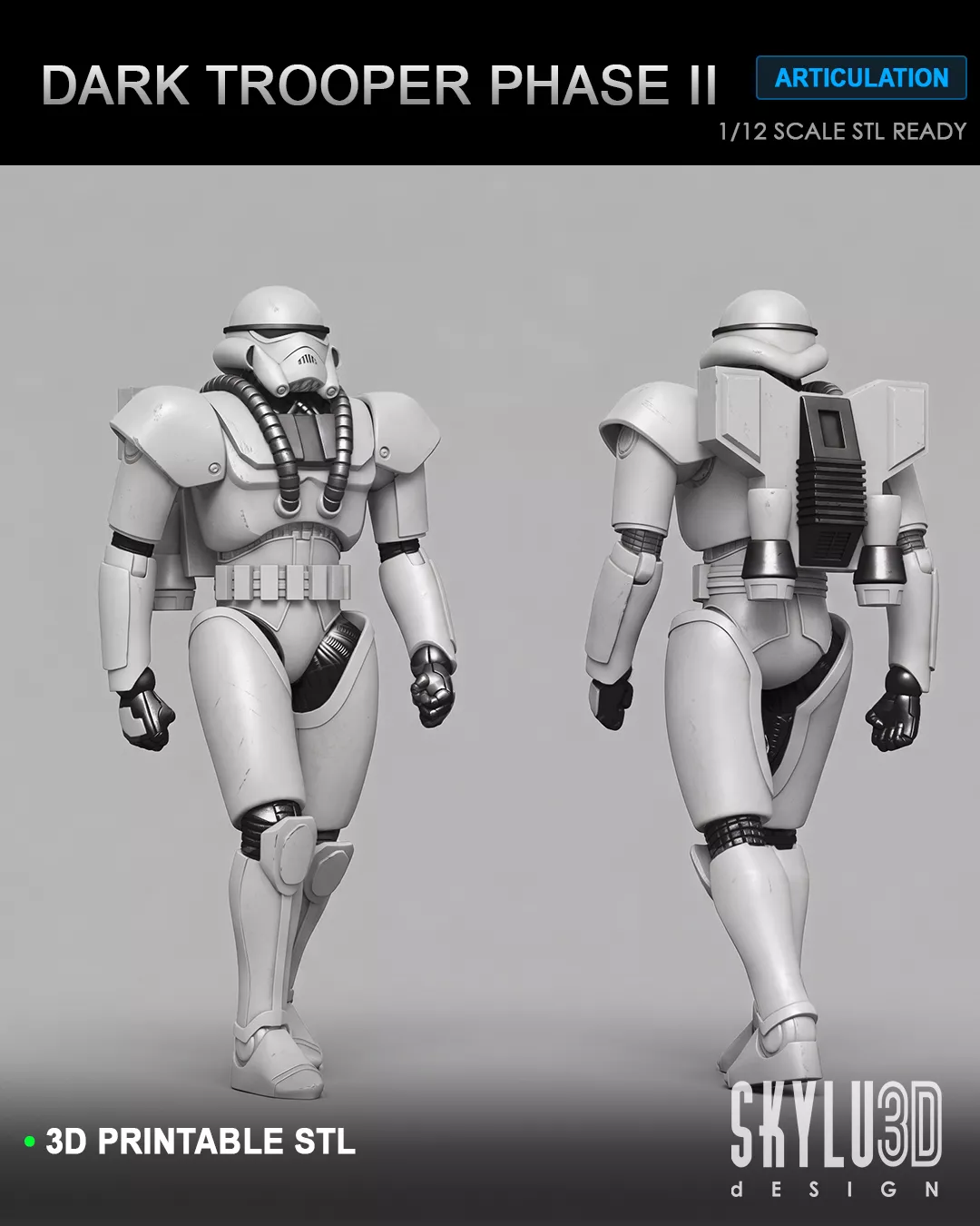 Dark Trooper Phase 2 One12 Scale Articulation STL 3D print model