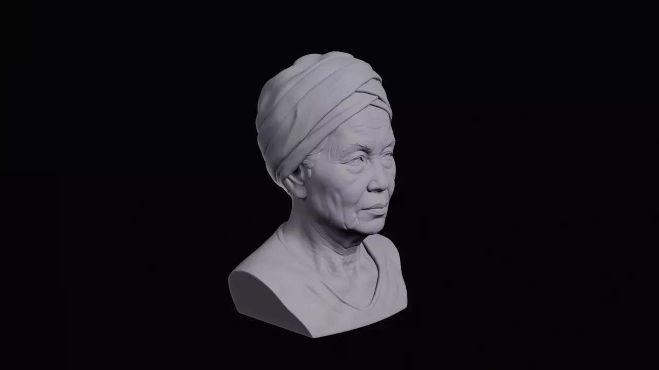 Elderly Karen Woman With Cloth Headwrap Bust 3D print model