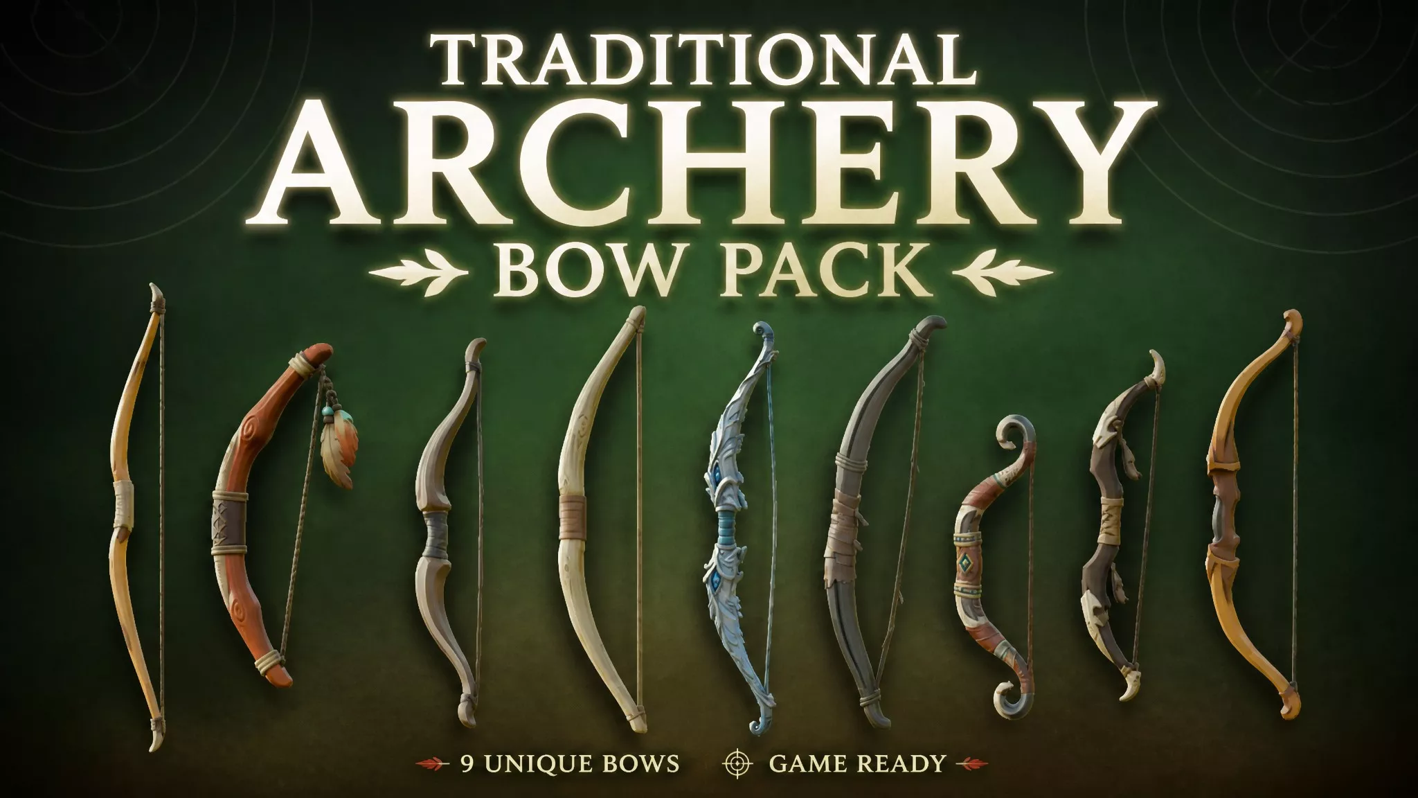 Traditional Archery Bow Pack Low-poly 3D model