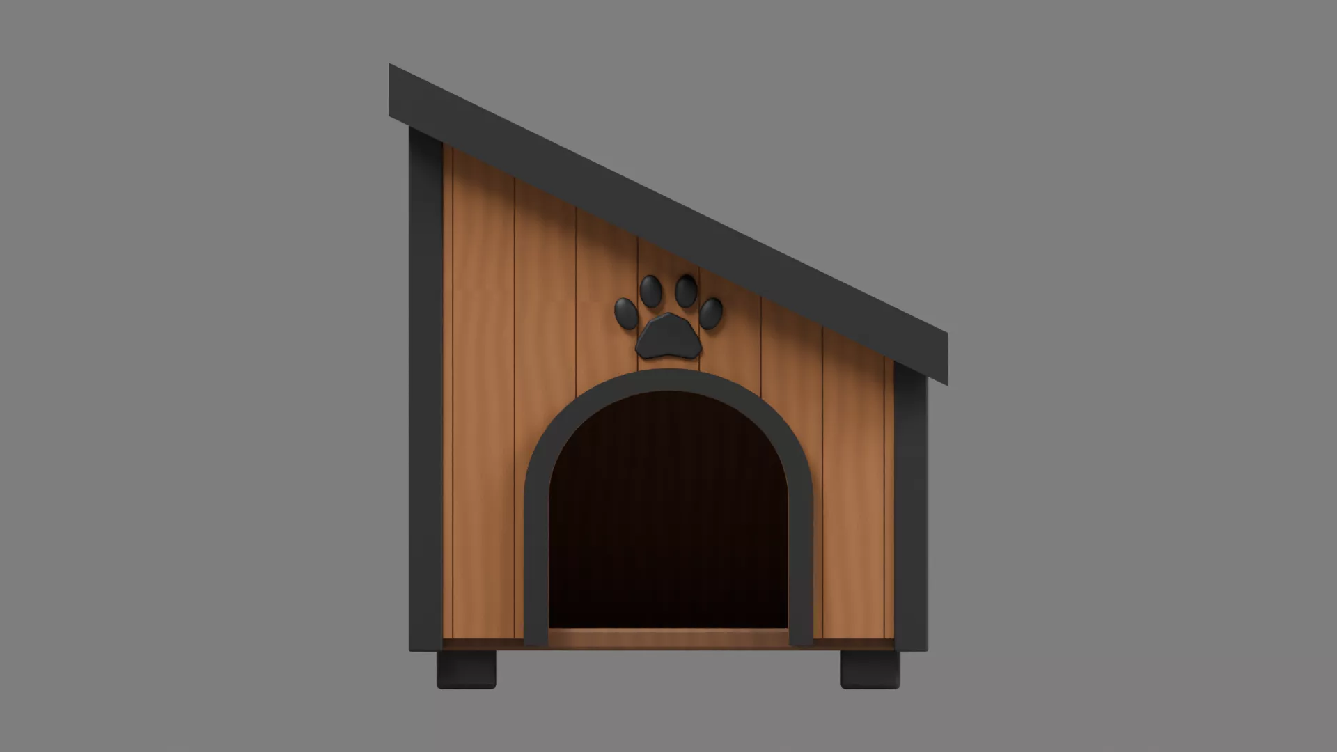 Simple Timber Dog Shelter with Gray Gable Low-poly 3D model