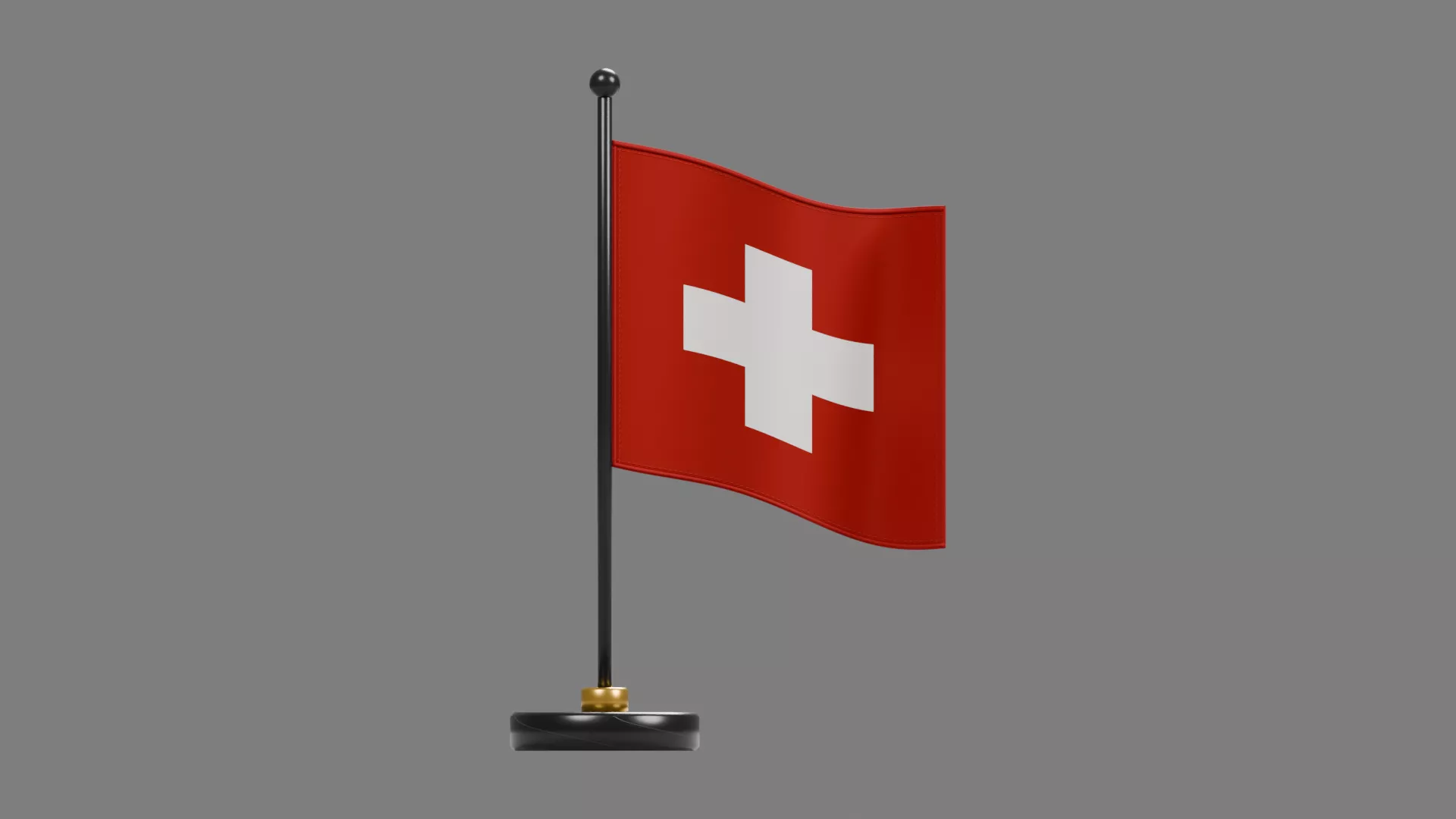 Swiss Table Flag on Black Round Base Low-poly 3D model