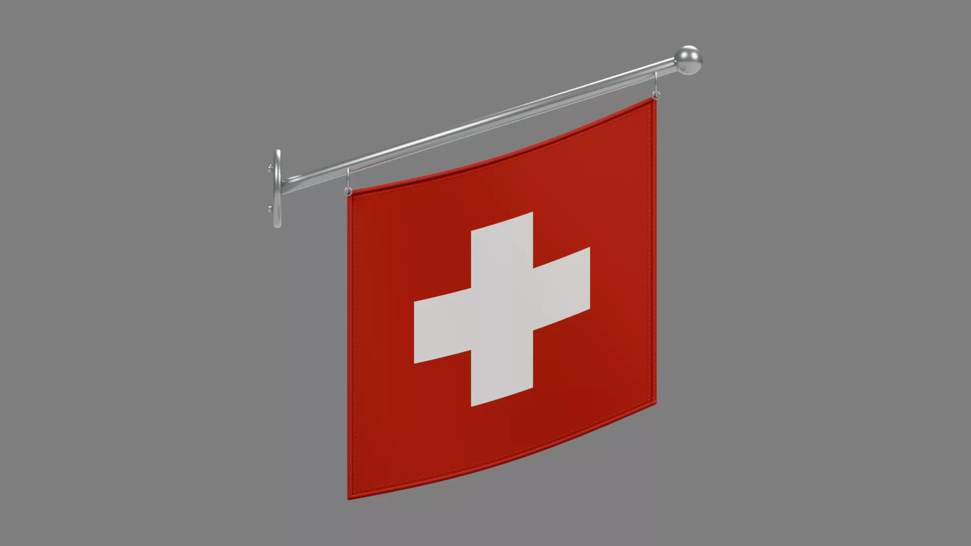 Switzerland Banner on Silver Crossbar Low-poly 3D model