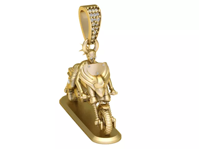 Golden Motorcycle Rider Pendant with Gemstone Detailing 3D print model