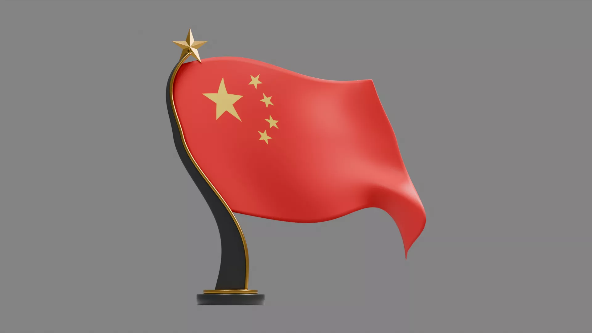 Chinese Flag on Curved Display Stand Low-poly 3D model