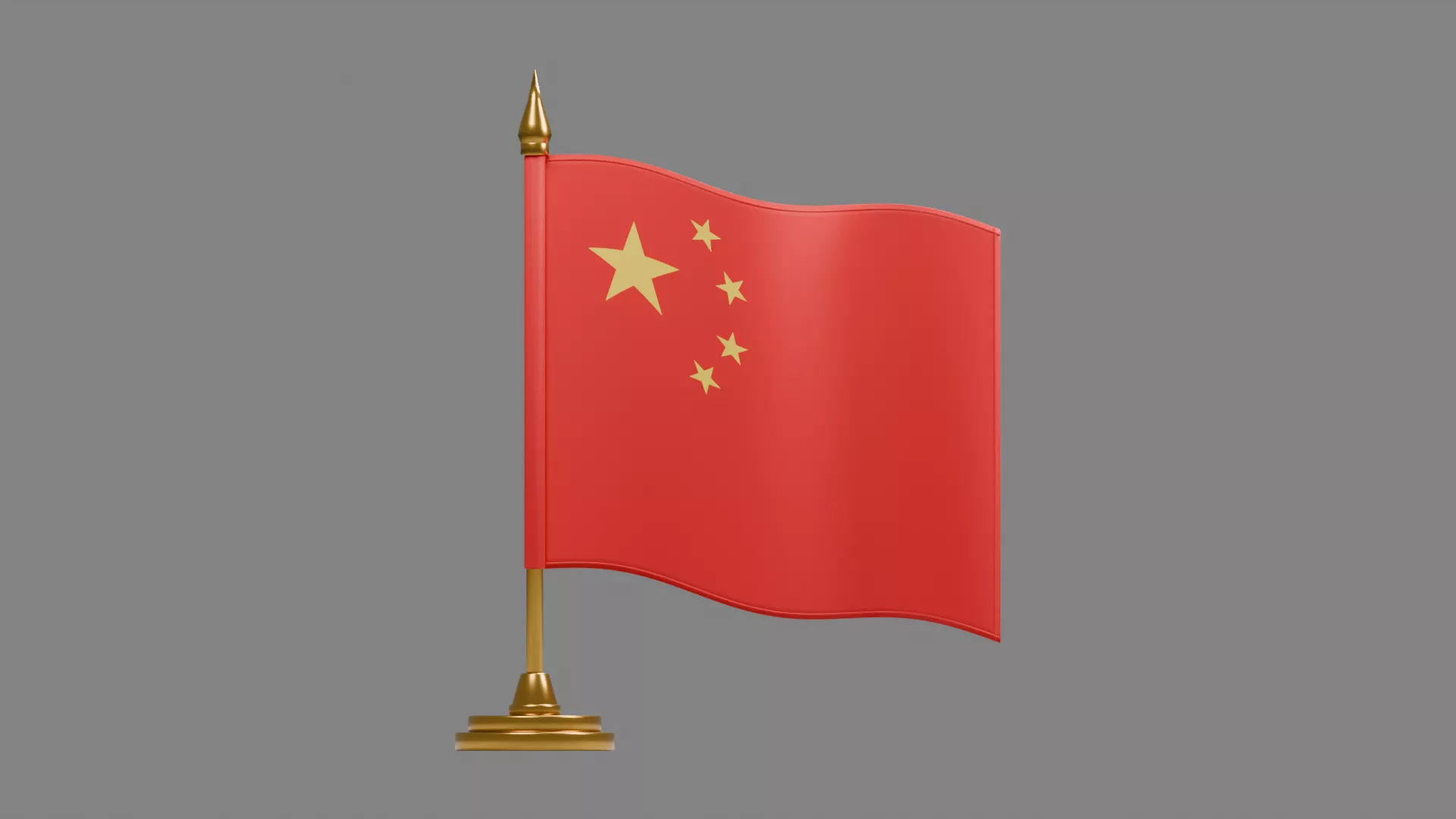 Red National Flag on Brass Desk Pole Low-poly 3D model