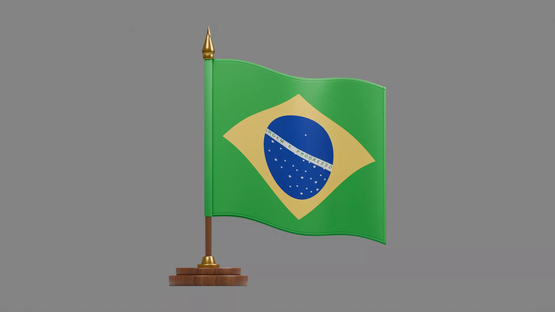 Brazilian Desk Flag with Wooden Base Low-poly 3D model