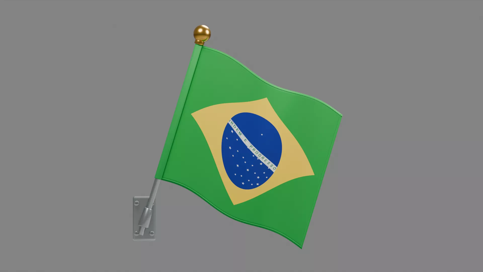 Brazil Flag on Angled Wall Bracket Low-poly 3D model