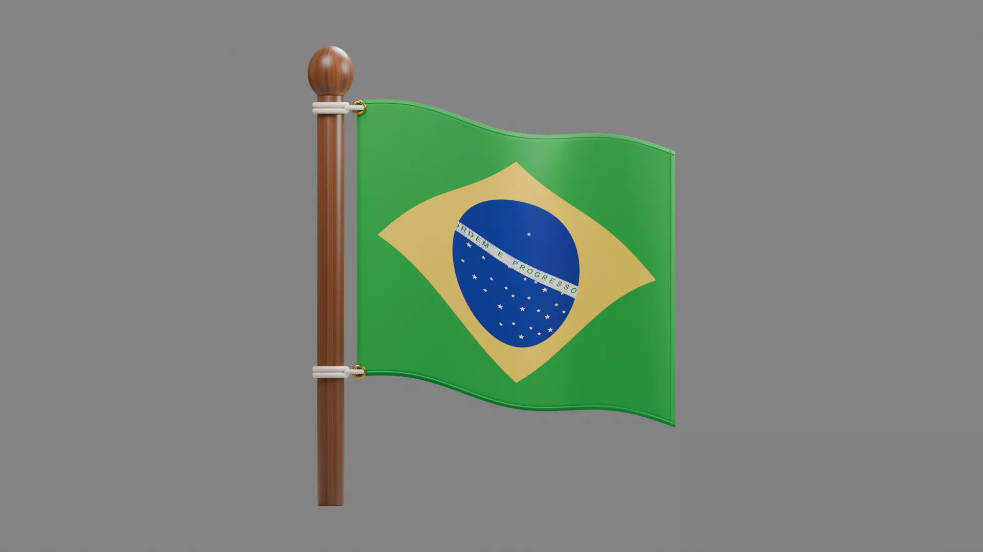 Green Brazilian Banner on Timber Pole Low-poly 3D model