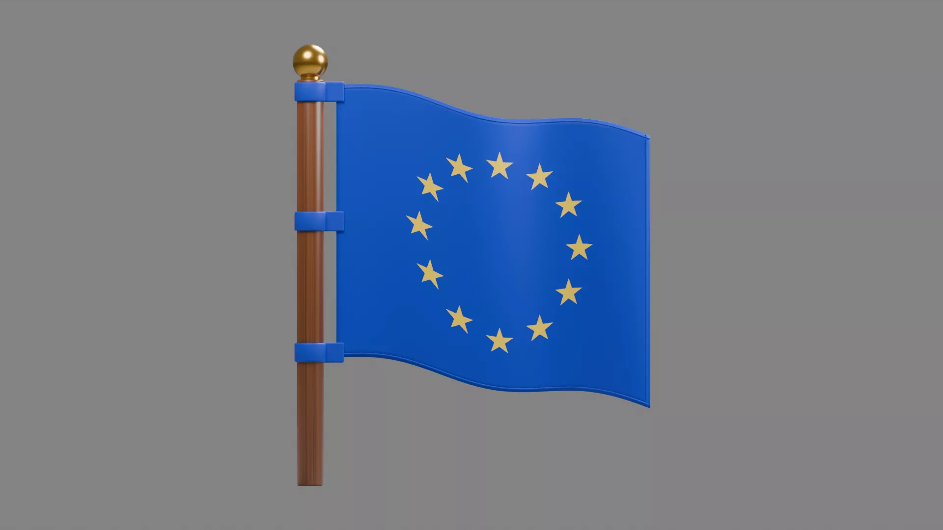 European Union Flag on Wooden Staff Low-poly 3D model