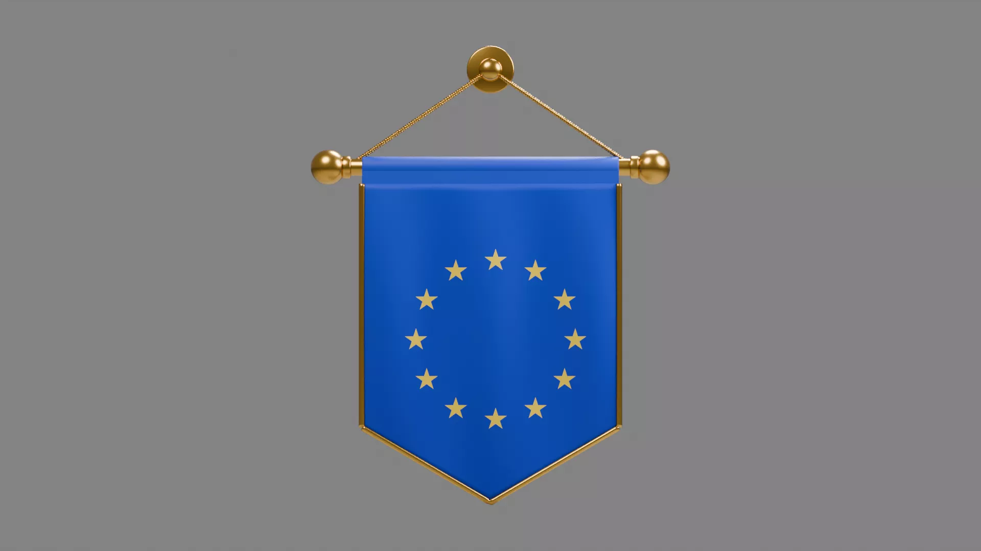 Blue EU Hanging Pennant with Gold Rod Low-poly 3D model