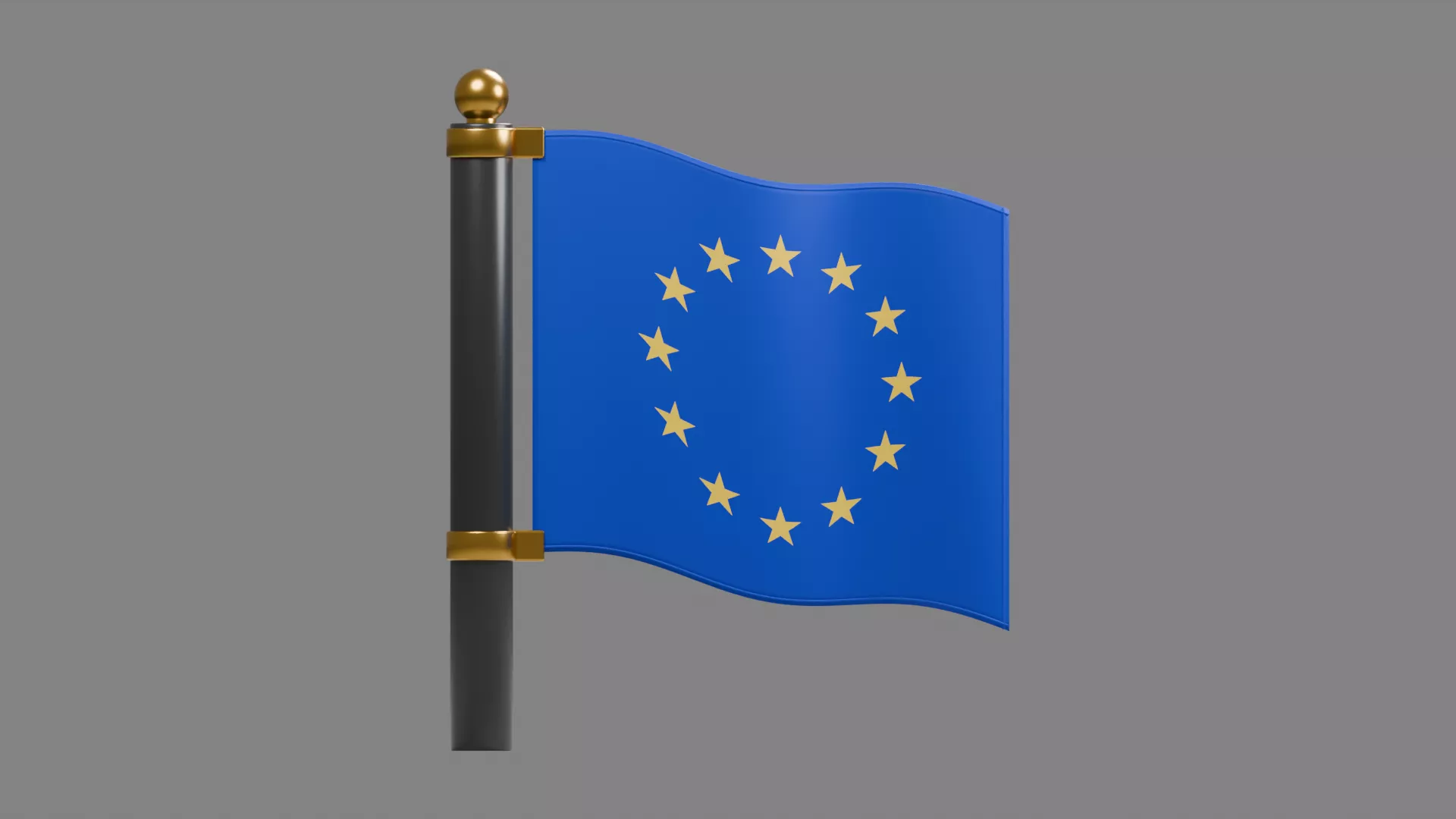 European Star Flag on Black Pole Low-poly 3D model