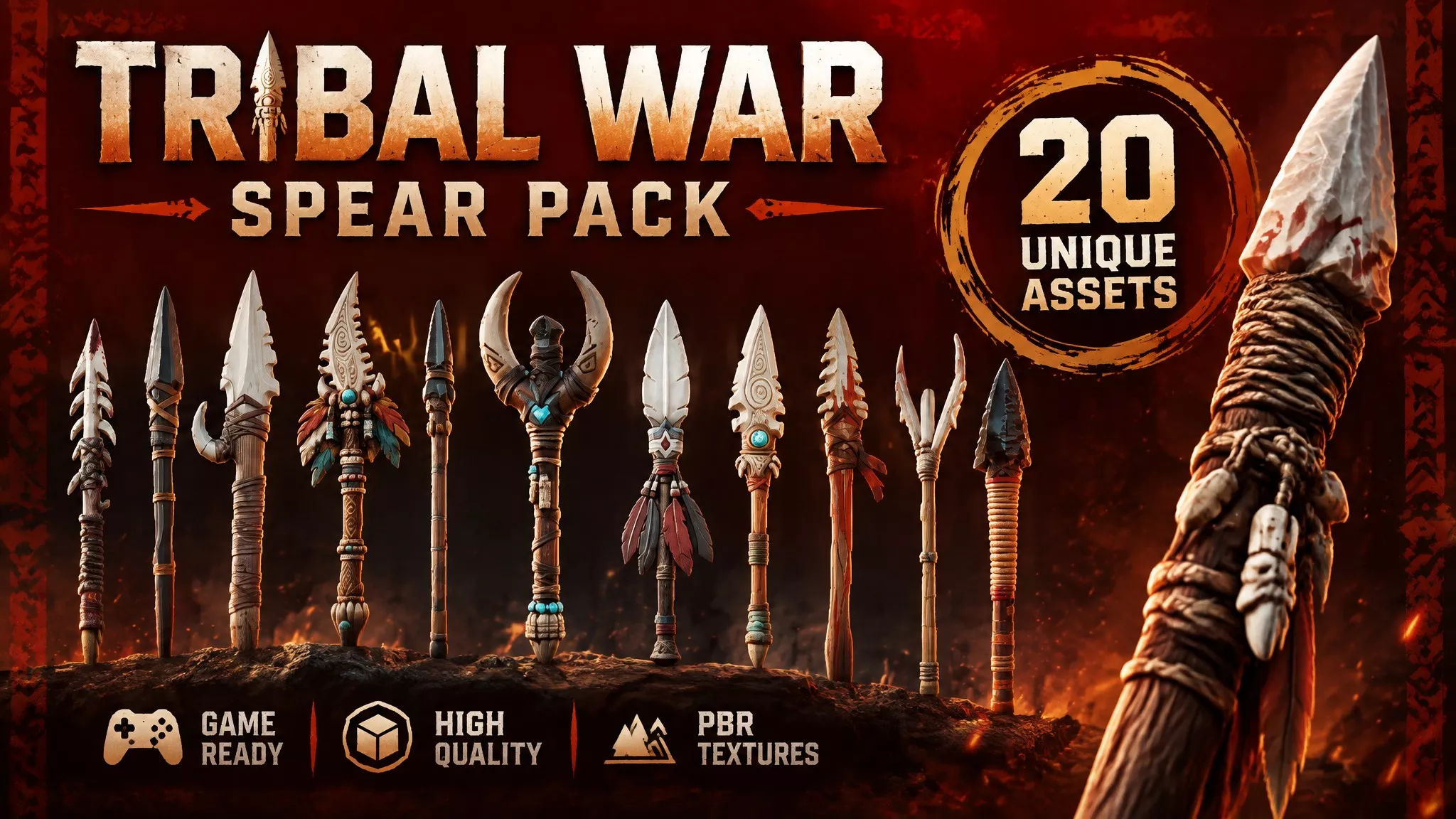 Tribal War Spear Pack Low-poly 3D model