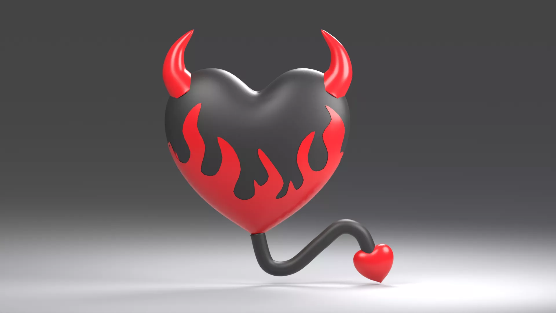 Black Devil Heart with Red Flames Low-poly 3D model