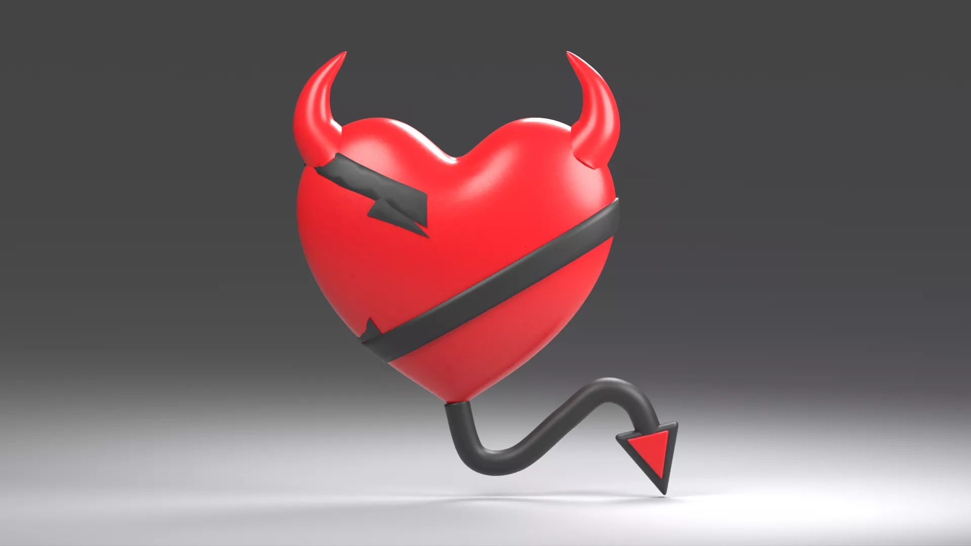 Red Heart with Dark Stripes and Pointed Tail Low-poly 3D model