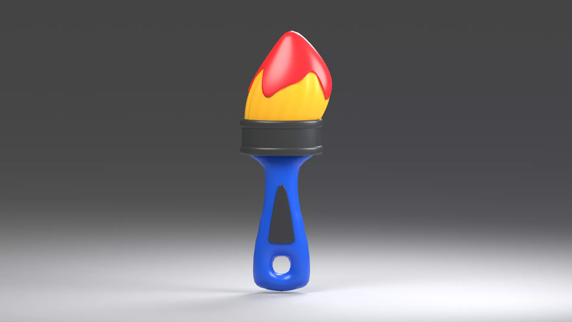 Round Artist Brush with Red Painted Tip Low-poly 3D model