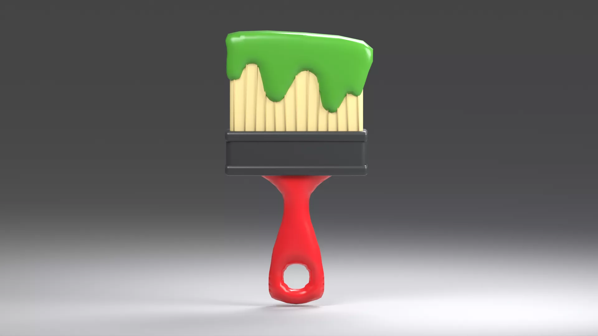 Red Handled Brush Loaded with Green Paint Low-poly 3D model