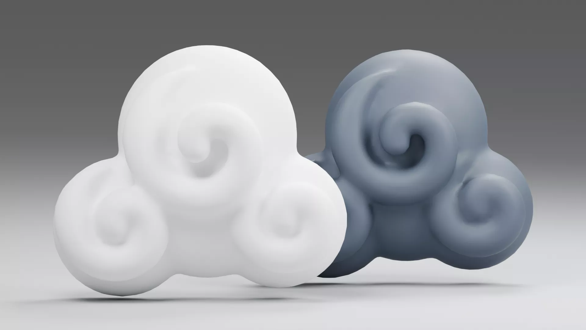 White and Gray Spiral Cloud Pair Low-poly 3D model