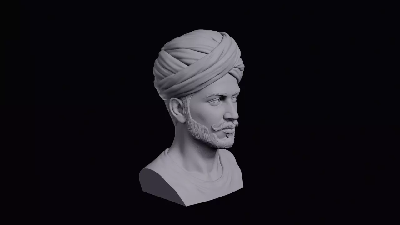 Young Rajasthani Man With Twisted Turban Bust 3D print model