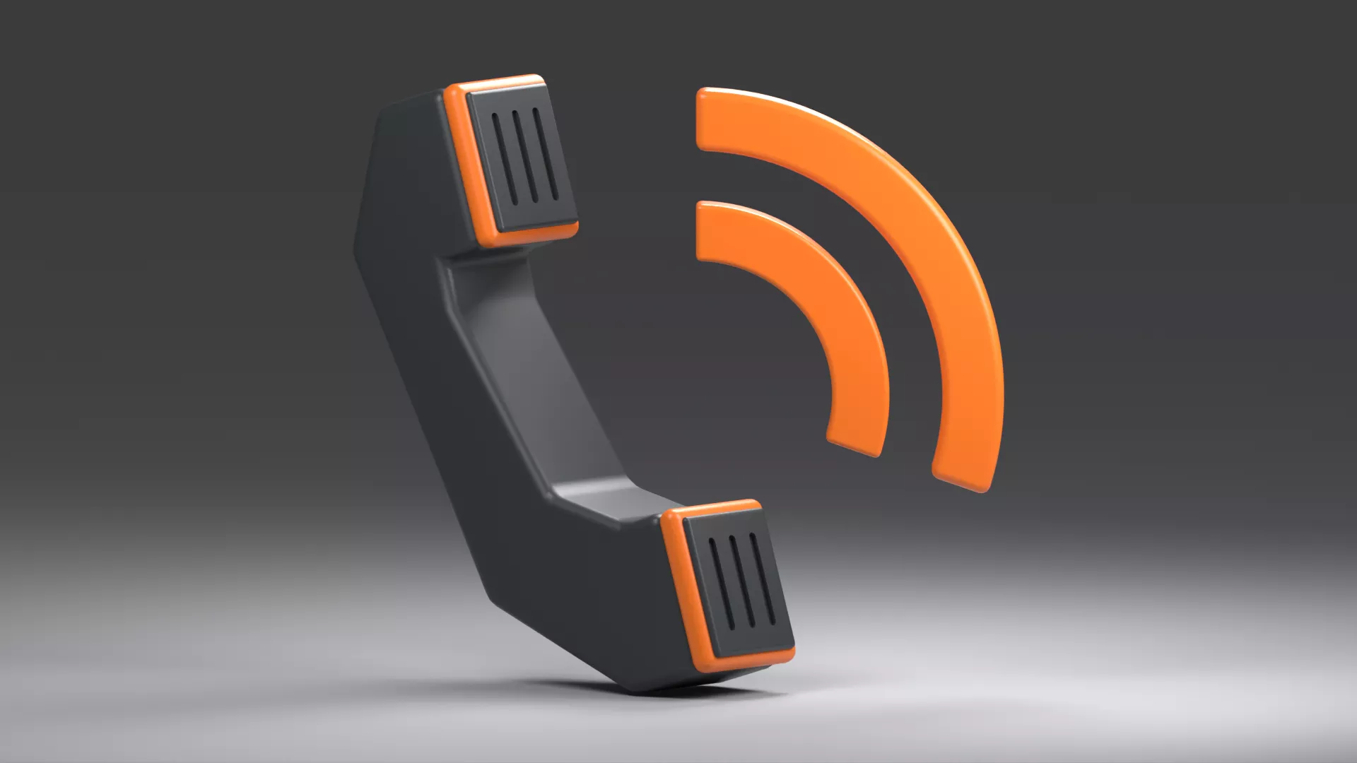 Black Handset with Orange Call Signal Low-poly 3D model
