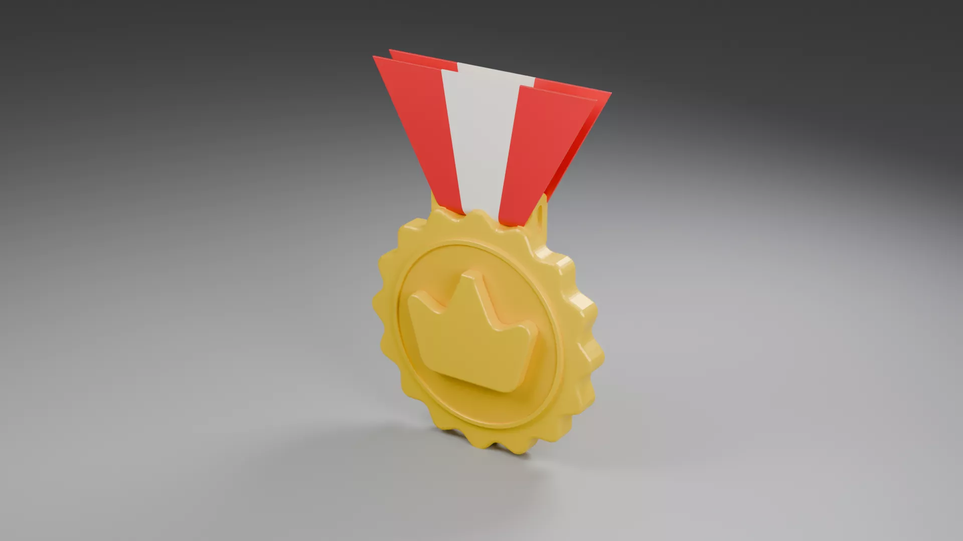 Golden Round Medal on Red White Ribbon Low-poly 3D model