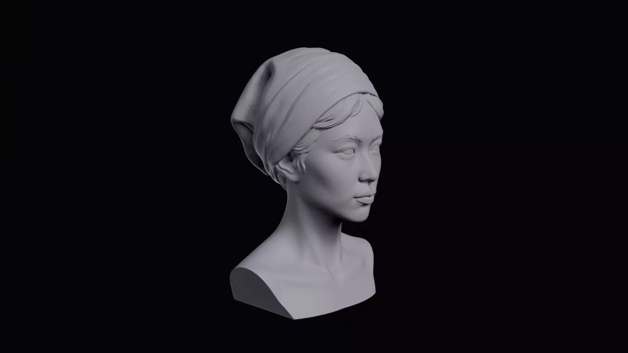 Young Hakka Woman With Cloth Head Covering Bust 3D print model