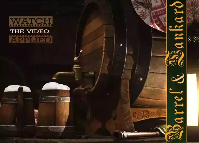 Barrel and Tankard Low-poly 3D model
