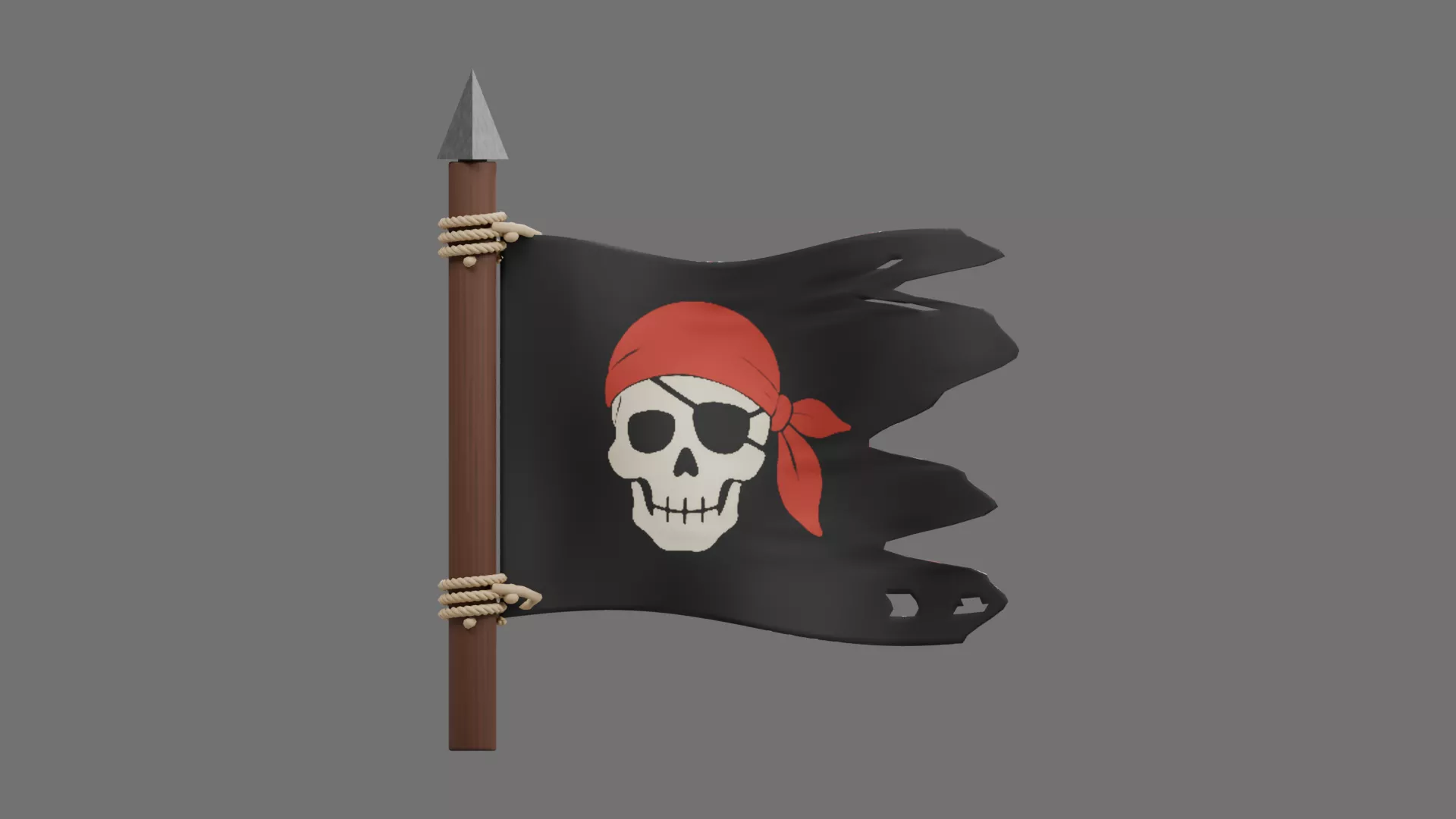 Black Buccaneer Flag with Red Headscarf Skull Low-poly 3D model